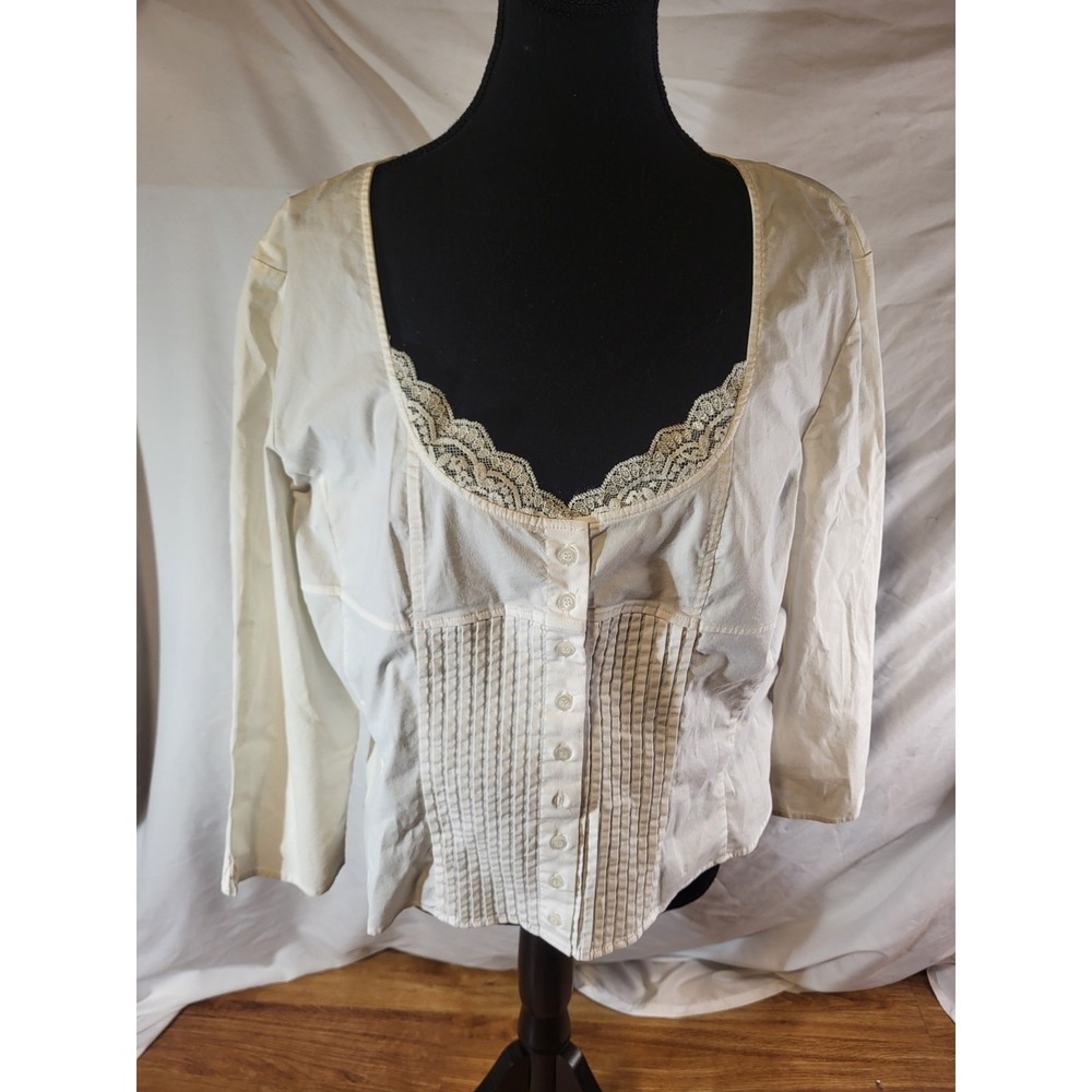 New York & Company Size 18 White Corset Style Lace Button Up Blouse